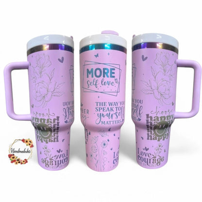 40oz Purple Tumbler Custom Laser-Engraved - Rainbow Reveal Affirmations Motivational Gift, Stainless Steel, Personalized Drinkware