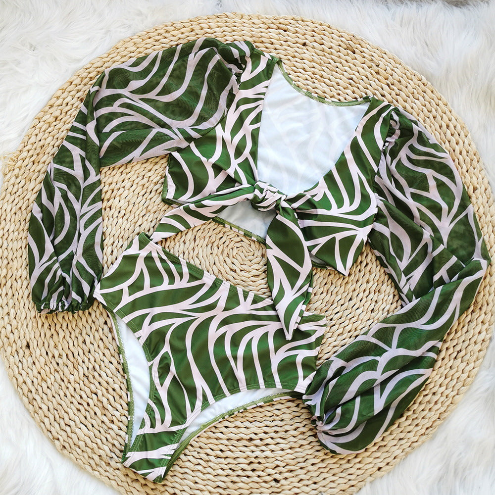 2024 Women's High-Waist Printed Bikini with Sleeves