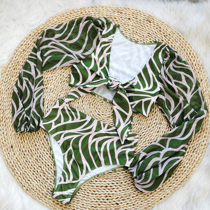 2024 Women's High-Waist Printed Bikini with Sleeves