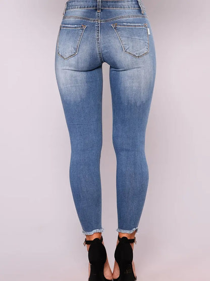 High Rise Distressed Capri Skinny Jeans for Women