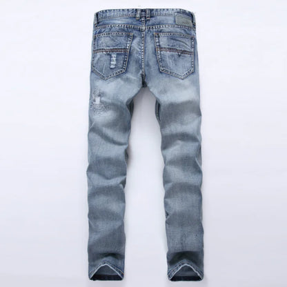 Men's Straight Leg Ripped Denim Jeans