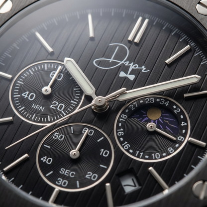 Black Stainless Steel Watch - ChronoLunar All Black by Dapper Watches