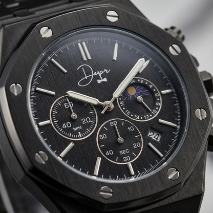 Black Stainless Steel Watch - ChronoLunar All Black by Dapper Watches