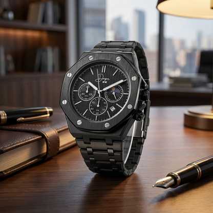 Black Stainless Steel Watch - ChronoLunar All Black by Dapper Watches