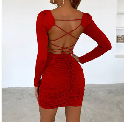 Hollow Out Long Sleeve Strap Tight Dress