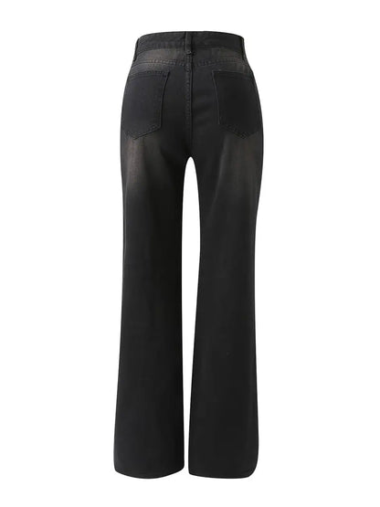 High Waist Ripped Straight Leg Women's Denim Jeans