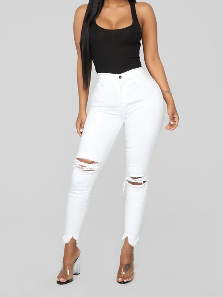 Women's Black Ripped Skinny Jeans with High Waist Fit