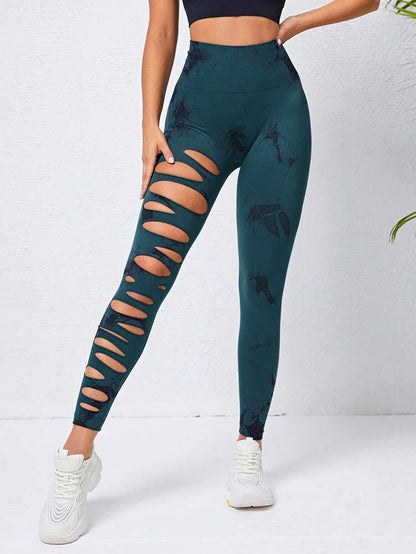 High Waist Hollow Tie-Dye Yoga Fitness Pants
