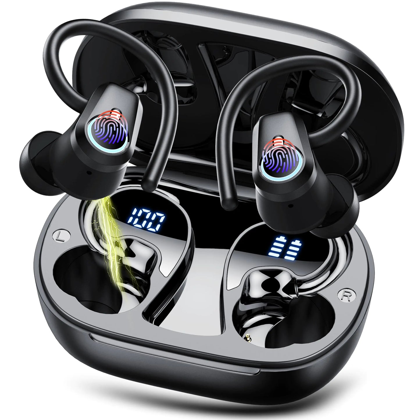 Wireless Earbuds 2025 Ear Buds Bluetooth 5.3 Headphones Sport 50H Playtime Bluetooth Earbuds HD Stereo Noise Cancelling Earbuds Dual LED Display IP7 Waterproof Earphones Android IOS Dark Black
