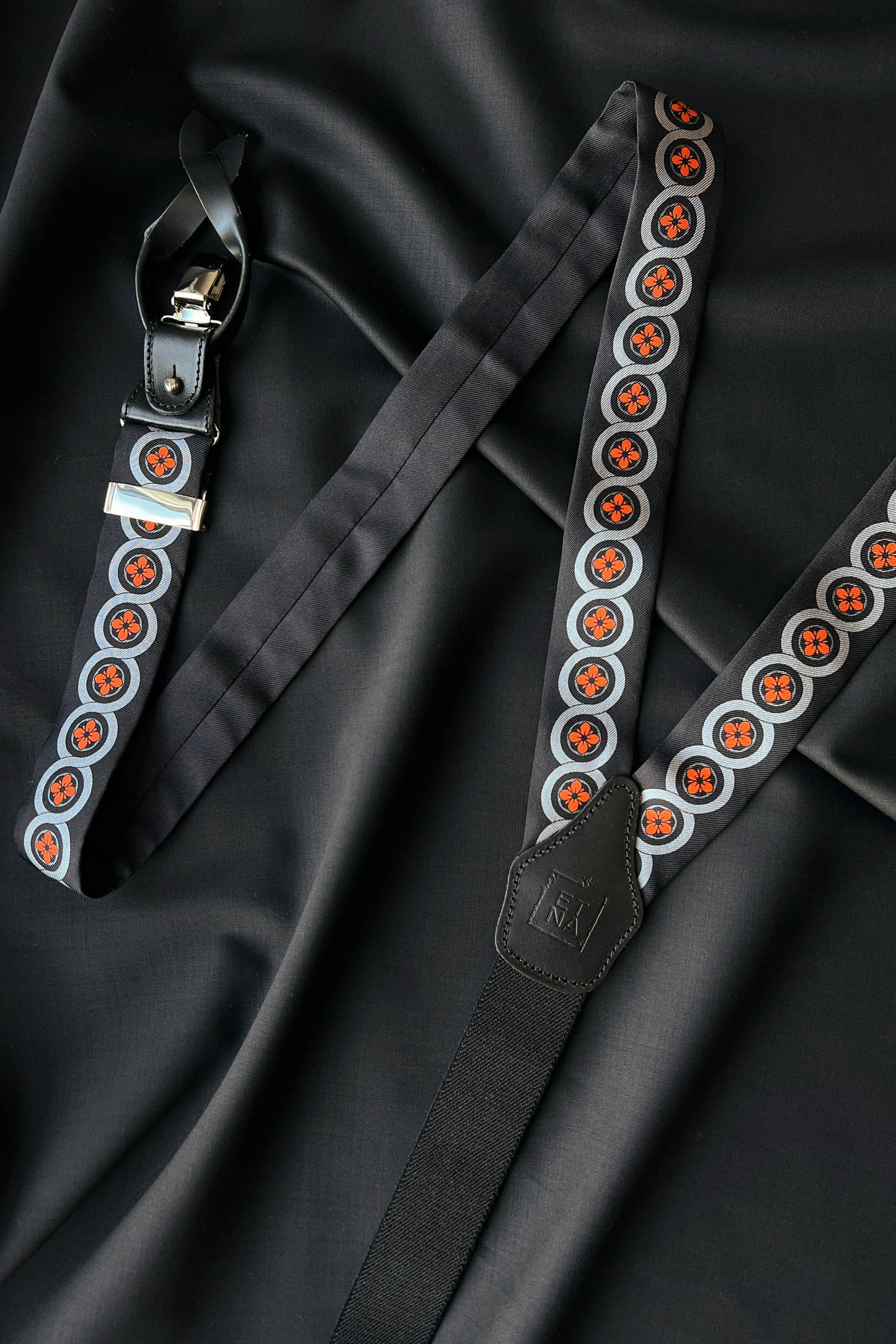 Sicily Lava Orange Floral Etna Patterned Silk Suspenders