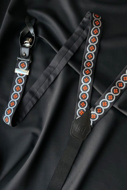 Sicily Lava Orange Floral Etna Patterned Silk Suspenders