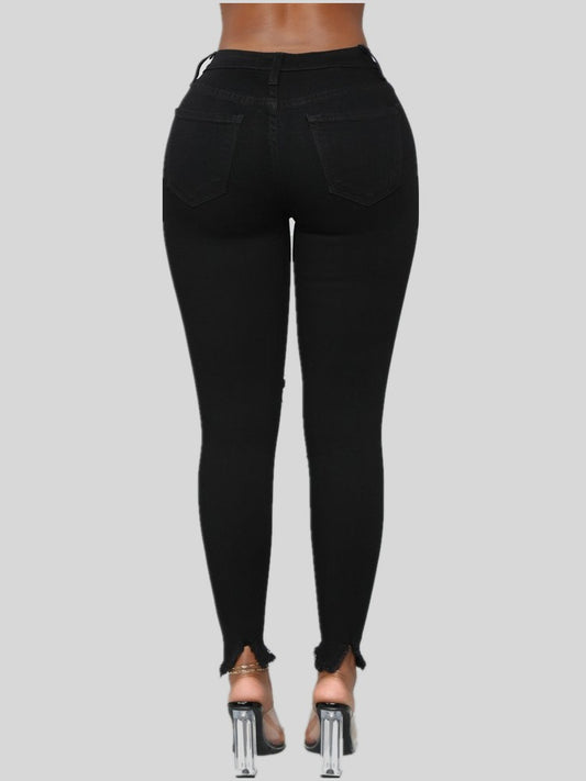 Women's Black Ripped Skinny Jeans with High Waist Fit