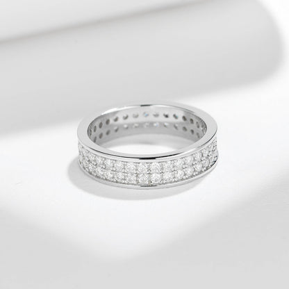 S925 Moissanite Matching Couple Eternity Bands Wedding Rings, Two-Row 1ct & Three-Row 1.8ct, D-Grade VVS, 18K White Gold Plated Unisex Rings