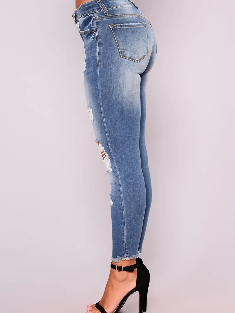 High Rise Distressed Capri Skinny Jeans for Women