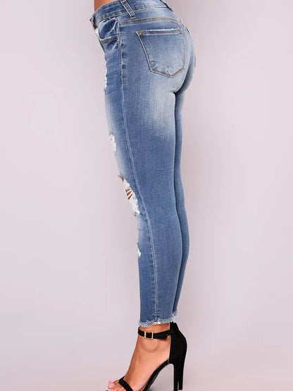 High Rise Distressed Capri Skinny Jeans for Women