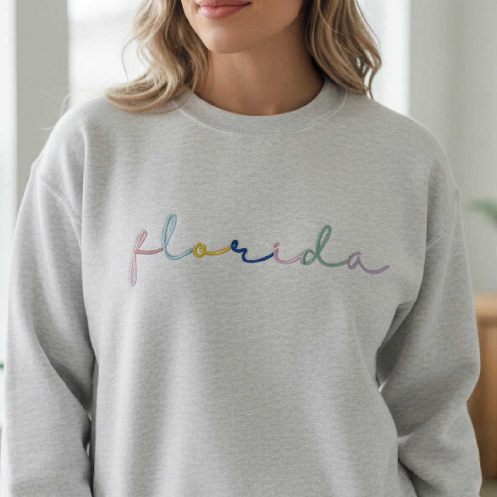 Custom Embroidered State Sweater Rainbow Team Name Sweatshirt
