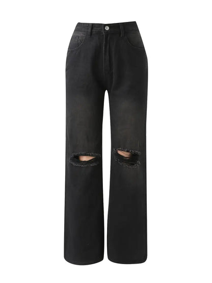 High Waist Ripped Straight Leg Women's Denim Jeans