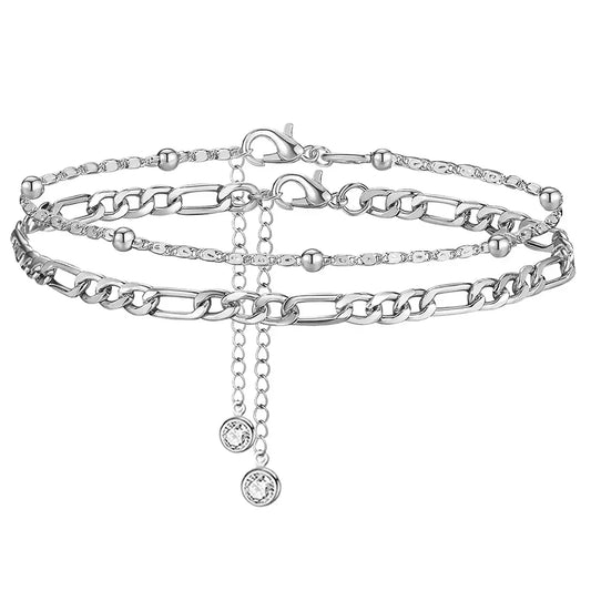 Universal Silver Stainless Steel Anklet Set