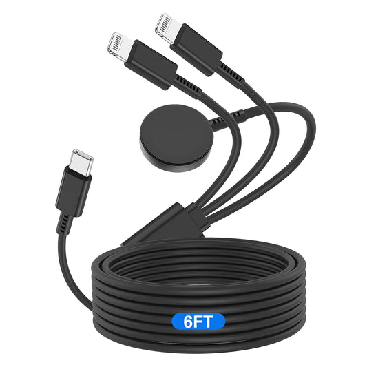 Apple Watch Charger USB C for iPhone&Watch Upgraded 3 in 1 iWatch Charger Fast Charging Cord 6ft Magnetic iWatch Charging Cable for Apple Watch Series Ultra 9/8/7/6/SE/5/4/3 & iPhone 14/13/12-Black