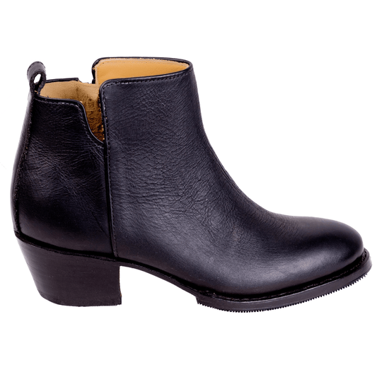 Womens Black Leather Ankle Boots - Handmade Classic Low Cut Style