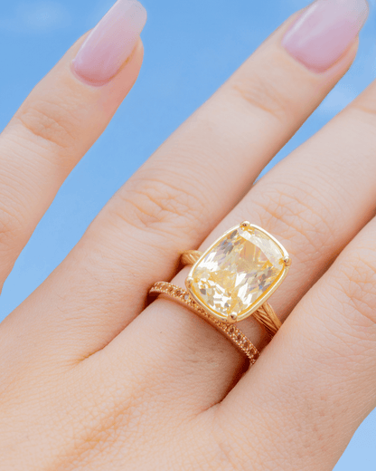Sterling Silver Elongated Cushion Light Yellow CZ Cocktail Ring