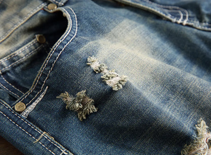 Men's Vintage Style Ripped Denim Jeans (Slim Fit)