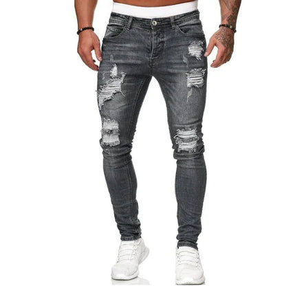 Men's Slim Fit Ripped Jeans - Casual Denim Trousers