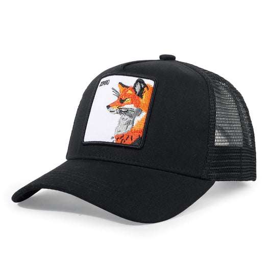 Trucker Hat Men Animal Snapback Hats Adjustable Embroidered Baseball Cap Mesh Breathable Square Patch Women Caps