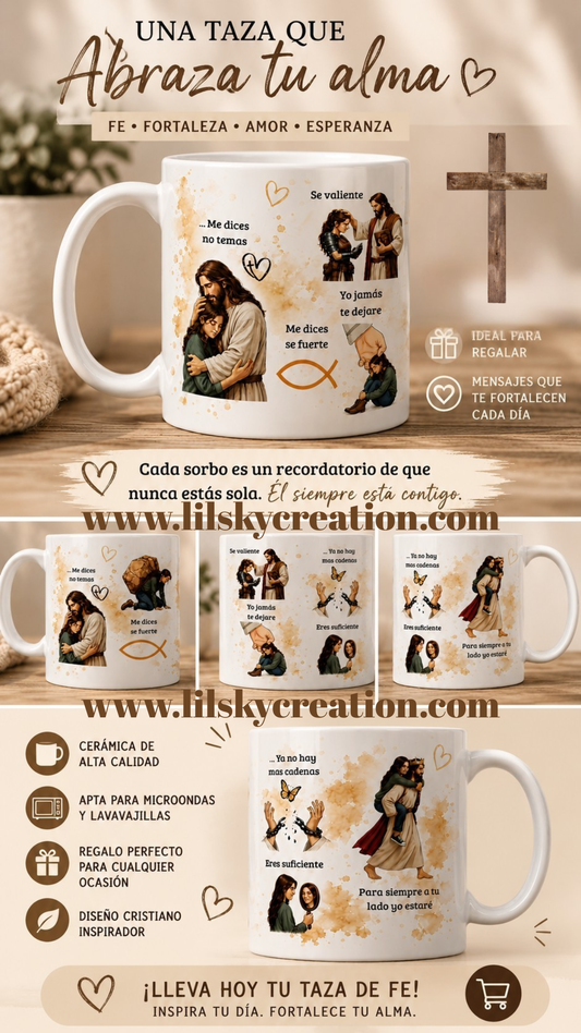 Taza Cristiana de Fe y Fortaleza – Taza Inspiradora de Jesús para Café ☕🙏