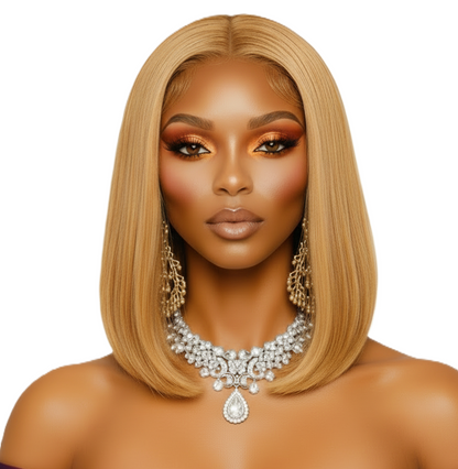 Honey Blonde Short Bob 18' Swiss Lace Front Brazilian Human Unprocessed Remy Hair
