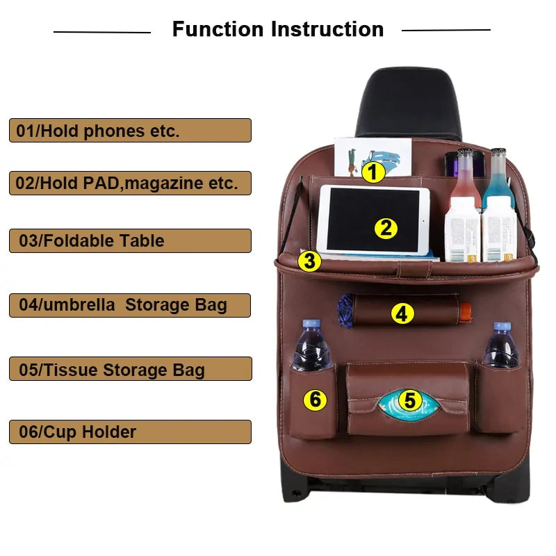 Car Seat Back Organizer with Foldable Table Tray