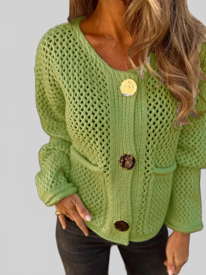 Crochet Button Up Long Sleeve Cardigan