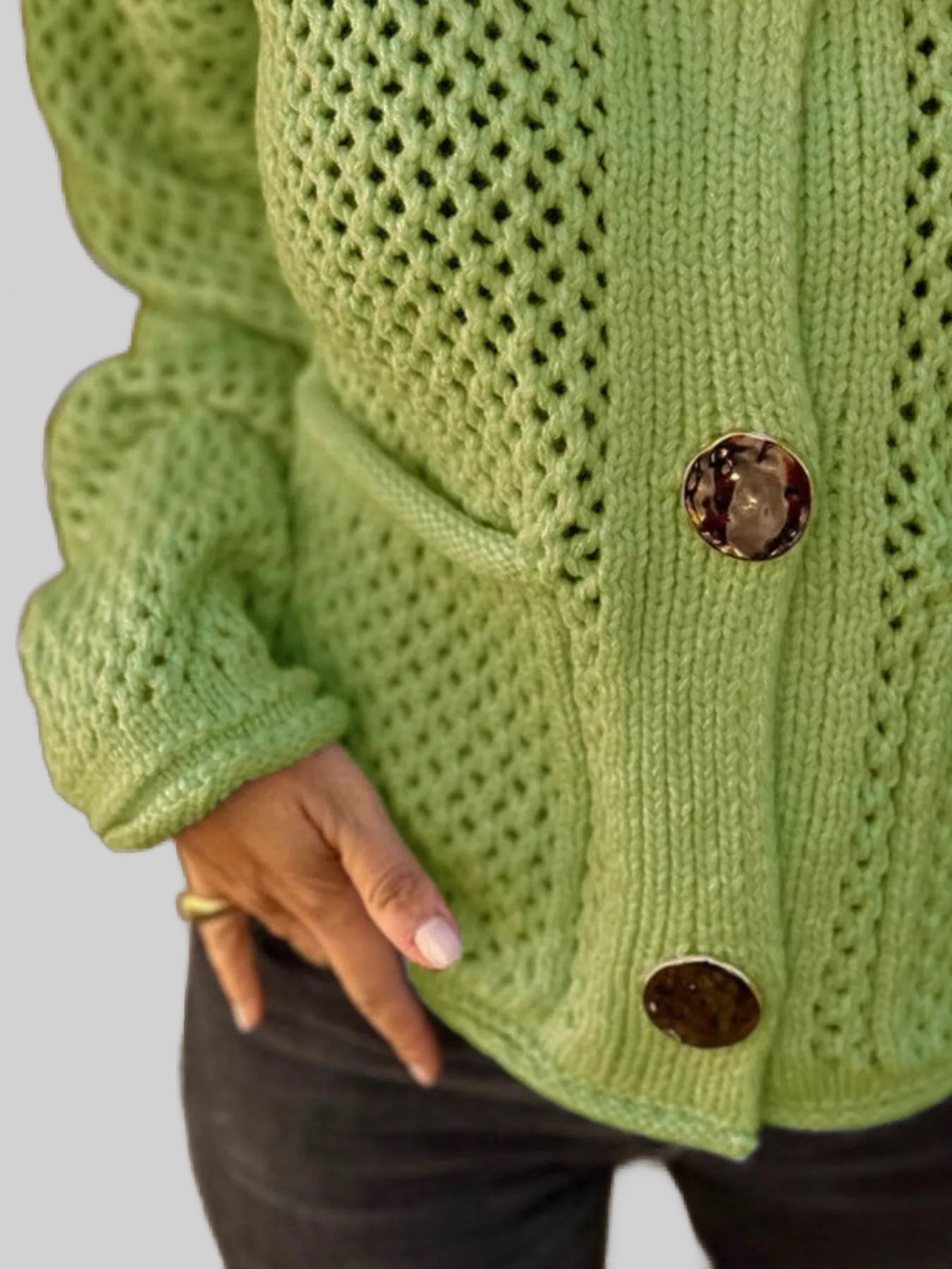 Crochet Button Up Long Sleeve Cardigan