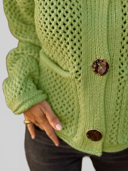 Crochet Button Up Long Sleeve Cardigan