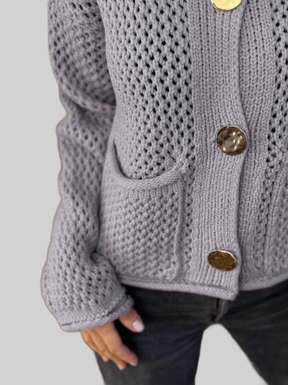 Crochet Button Up Long Sleeve Cardigan