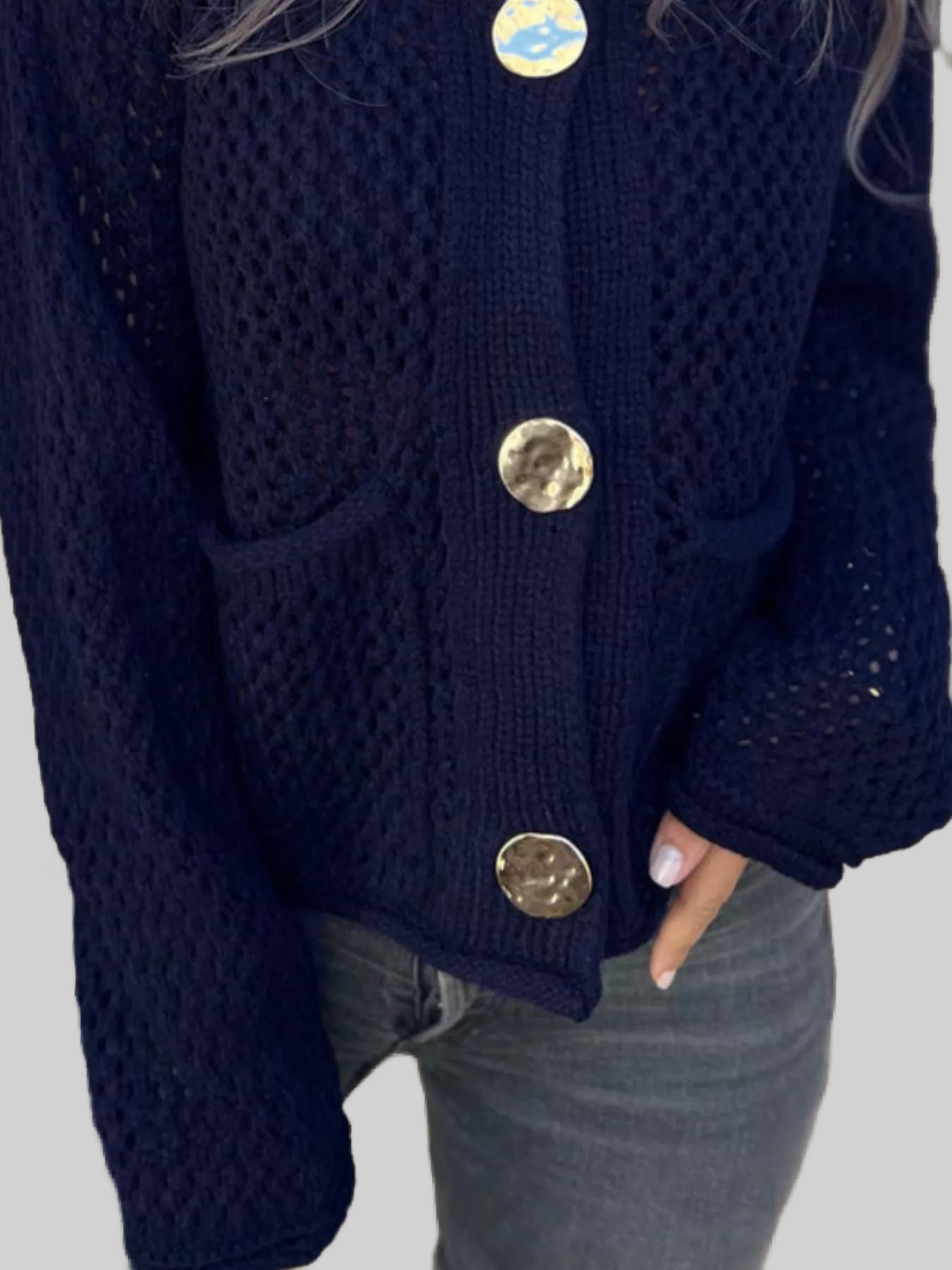 Crochet Button Up Long Sleeve Cardigan