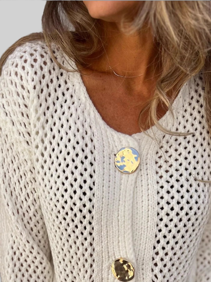 Crochet Button Up Long Sleeve Cardigan