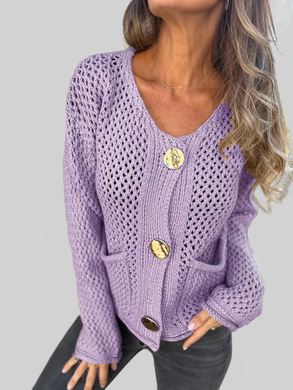 Crochet Button Up Long Sleeve Cardigan