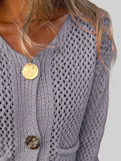 Crochet Button Up Long Sleeve Cardigan