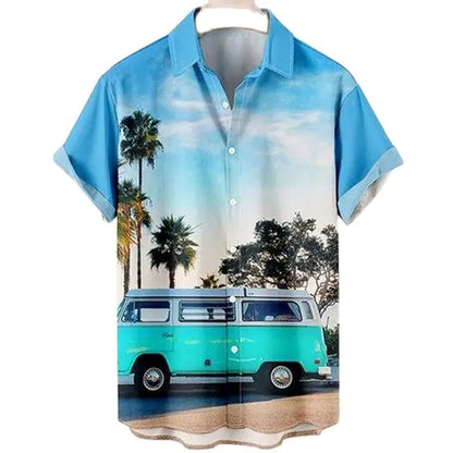 3D Coconut Tree Hawaiian Shirts For Men  Summer Beach Short Sleeve