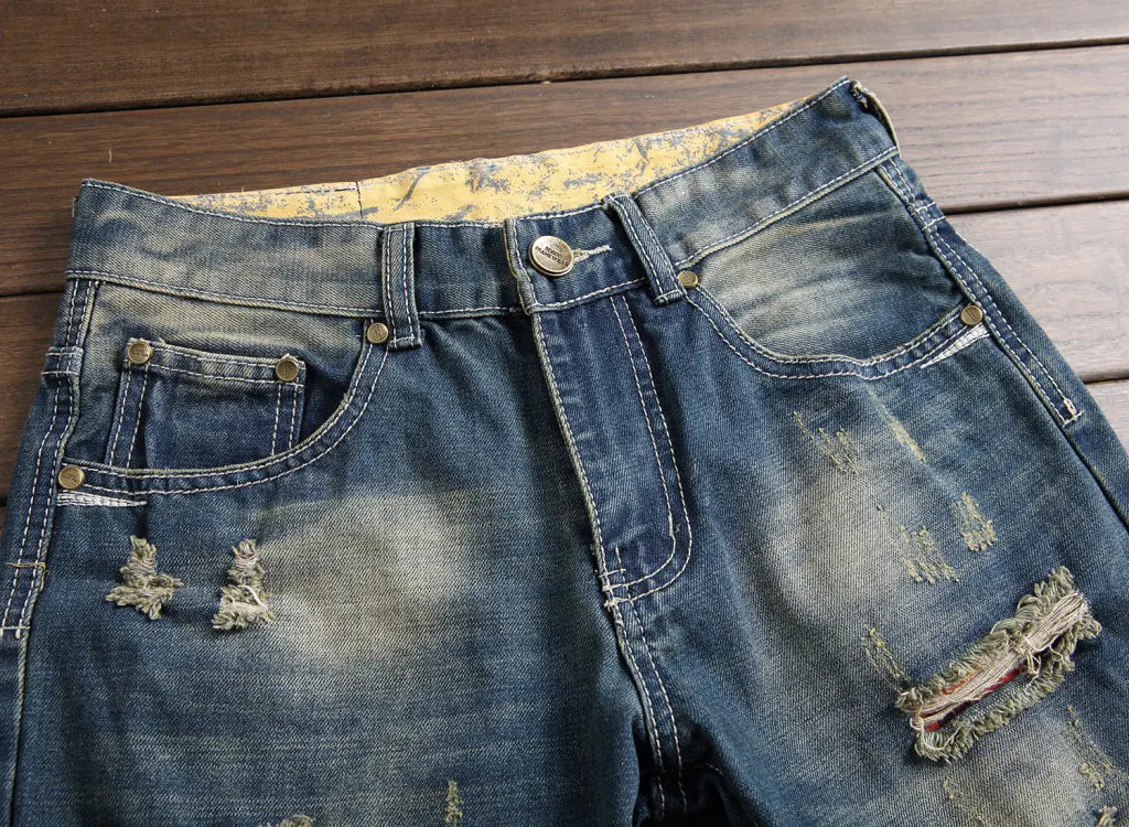 Men's Vintage Style Ripped Denim Jeans (Slim Fit)