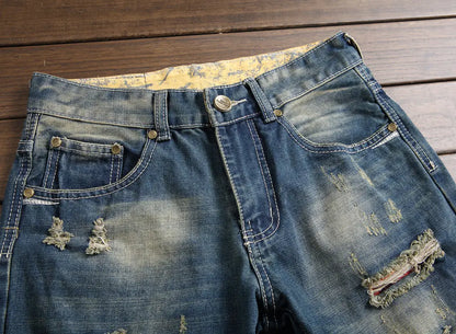 Men's Vintage Style Ripped Denim Jeans (Slim Fit)