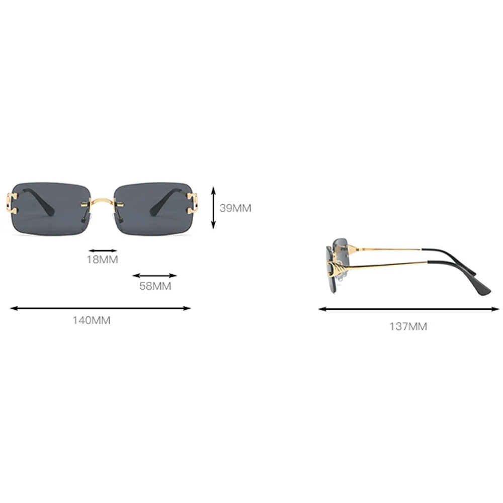 Blue Rectangular Rimless Sunglasses