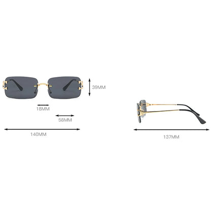 Blue Rectangular Rimless Sunglasses