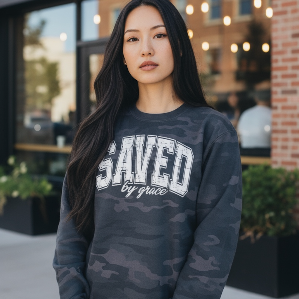 Saved by Grace Christian Camo Sweatshirt