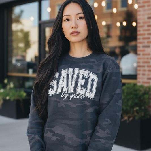 Saved by Grace Christian Camo Sweatshirt