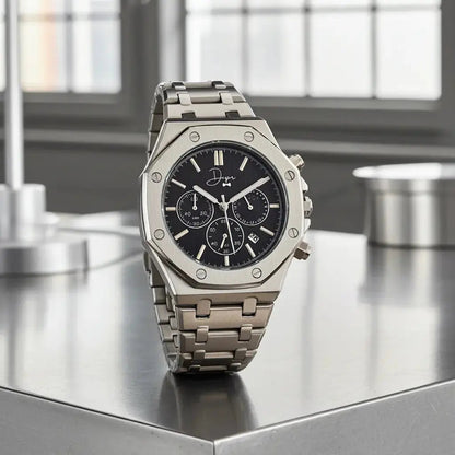 Stainless Steel Chronograph Watch- ChronoLunar Black Dial by Dapper Watches