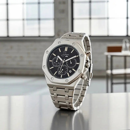 Stainless Steel Chronograph Watch- ChronoLunar Black Dial by Dapper Watches