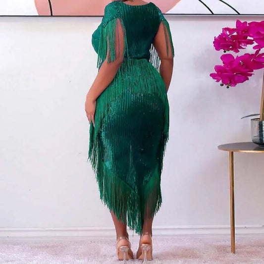Universal Plus Size Sequin Tassel Midi Dress