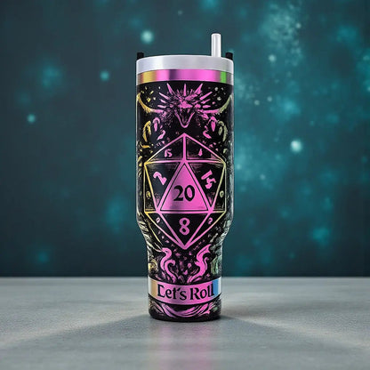 🎲 Fantasy “Let’s Roll” 40oz Tumbler with Handle